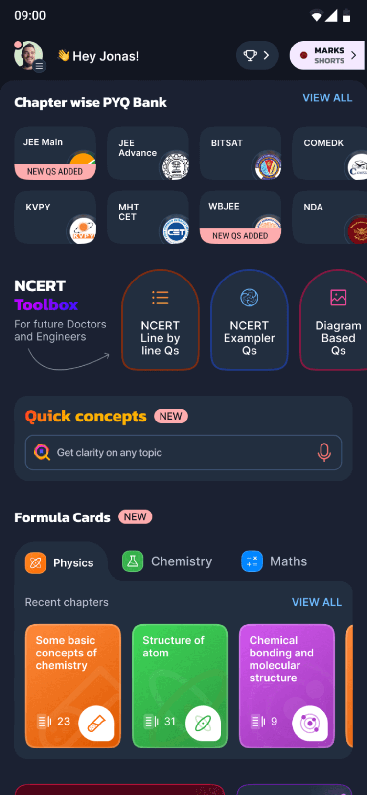 MARKS App Homescreen Dark Mode